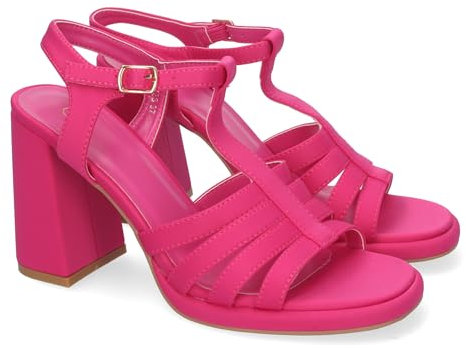 shoes&blues.es 82161-Sandalias Elegantes de Tacon Alto, con Adorno de Correas y Hebilla Ajustable, Elegantes y Confortables para Toda Ocasion.. Talla 40 Fucsia