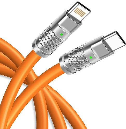 WATCHEM 6ft / 2M USB-C to Lightning Cable - 27W Fast Charge, Durable Liquid Silicone, Data Transfer - Heavy Duty Type C Charging Cord (Orange)