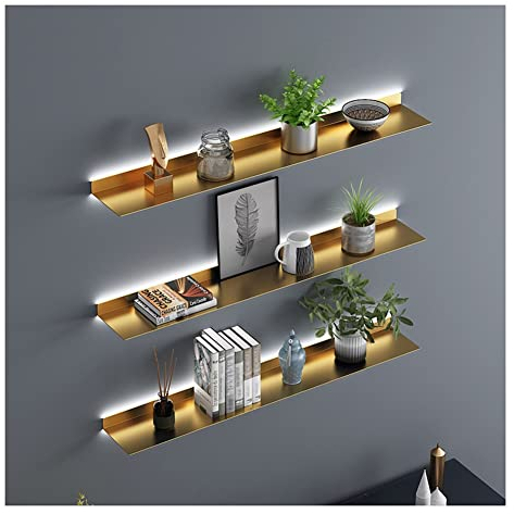 Schwebende Regale zur Wandmontage, beleuchtetes Wandregal, integriertes LED-Licht, kreative Metall-Ausstellungsregale für Pflanzenregal oder Bücherregal, Wandregal enthält nur 1 Stück
