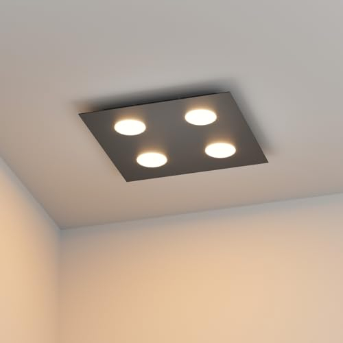 Klighten Deckenlampe 4 Flammig, GX53 Fassung, Deckenleuchte Eckig Eisen Modern, Deckenspots 4 Flammig für Küche, Flur, Schlafzimmer, Wohnzimmer, 40 x 40 cm, Schwarz, Ohne Leuchtmittel
