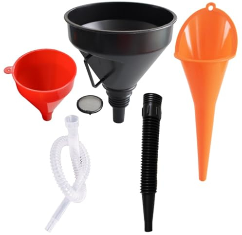 3 Piezas Embudos de Plástico Flexible Angulo Recto, Embudo de Aceite de Motor, Desmontable y Embudos de Boca Larga para Motocicleta, Juego de Embudo Para Coche, Taller y Hogar, Rojo, Naranja, Negro