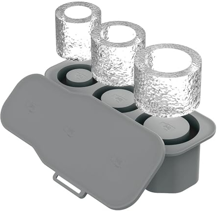 Silicone Ice Cube Maker for Stanley Cup Tumbler Ice Cube Tray 20-40oz with Lid for Making 3 Hollow Cylinder Kitchen Accessories for Freezer, Juice, Coffeee, Whiskey - Collapsible & Reusable (Gray)