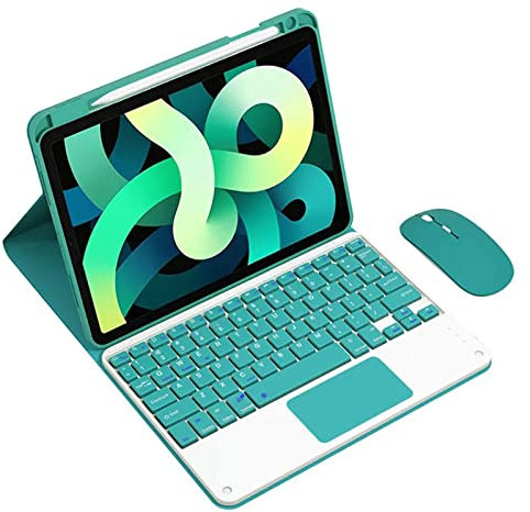 Magnético Funda con Teclado Trackpad para iPad 6ª gen 2018 /iPad 5ª gen 2017/iPad Pro 9.7/iPad Air 2/iPad Air 1, QWERTY Teclado Español Ñ Bluetooth Desmontable con Ratón y Portalápices, Verde Oscuro