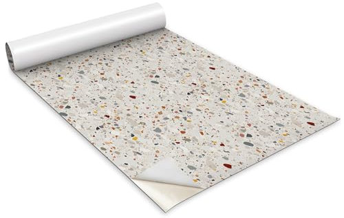 Wallfluent Deko für Möbel Hochwertige Klebefolie Dekofolie Tapete Möbelfolie Für Möbel Tisch Schrank Tür Küchenfronten 100x50cm Selbstklebende Küchenfolie - Terrazzo-Dekorationsstein