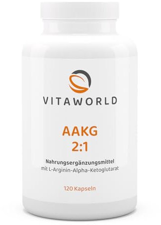 vitaworld L-Arginin-Alpha-Ketoglutarat AAKG, 2225 mg reines Arginin, 2:1 Verhältnis, vegan, aus Mais fermentiert, ausgewogene Dosierung, 120 Kapseln