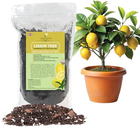 GardenNova's Premium Lemon Tree Soil Mix - Perfect Drainage and Nutrient Retention for Citrus Limon Trees - 2 LITERS