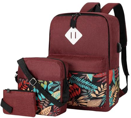 LOVIVER Laptop Backpack Hand Bag Gift Business Casual with USB Charging Port College School Computer Bag Crossbody Bag for Men Women, Red