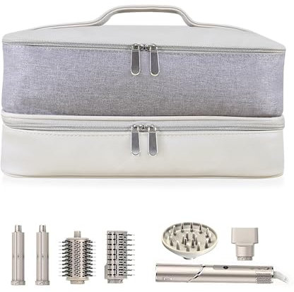 Dcmary Double-Layer Travel Carrying Case for Shark FlexStyle & Dyson Airwrap, Hair Tool Organizer