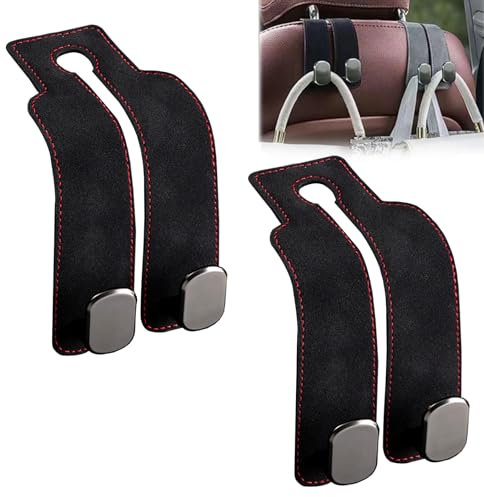 Car Hooks for Headrest 2 Pack, Car Seat Back Storage Hook, 2 in 1 Headrest Hooks for Purses and Bags, Leather Car Headrest Hanger with Metal Hooks, Double Headrest Hooks Mobile Phone Holder (Back)