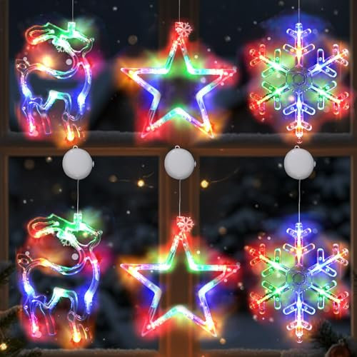 Sunshine smile Weihnachtsbeleuchtung Fenster Innen,6 Stück LED Fensterdeko Weihnachten Beleuchtet,Weihnachtsdeko Fenster Beleuchtet,Fensterlicht Weihnachten,Schneeflocken Fenster Lichter Weihnachten