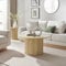 Furniturebox UK Coffee Table - 'Penrose' Oak 80cm Round Wooden Pedestal Coffee Table - Melamine Veneer - Slatted Wood Pillar Leg Modern Minimalist Scandi Japanese Style Living Room Furniture