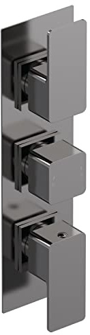 Balterley Concealed Thermostatic Shower Valve with Diverter, Square Lever & Knob Handles with Rectangular Plate Bathroom Shower Valve, Triple Control 3 Outlet - 120 x 135 x 300mm (Brushed Pewter)