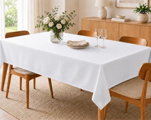CozyHome&Living Tischdecke Weiß 150x220 cm für Küche, ESS- und Esstisch | Vielseitiges Tischtuch für Küche, Esszimmer und Esstisch, pflegeleicht, dekorativ und schützt die Tischoberfläche
