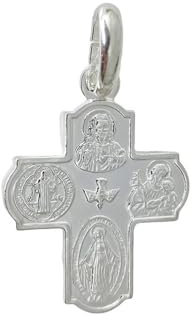 Inmaculada Romero IR Ciondolo Croce Quattro Vie Scapolare in Argento 925m 28mm. Sacro Cuore di Gesù Vergine