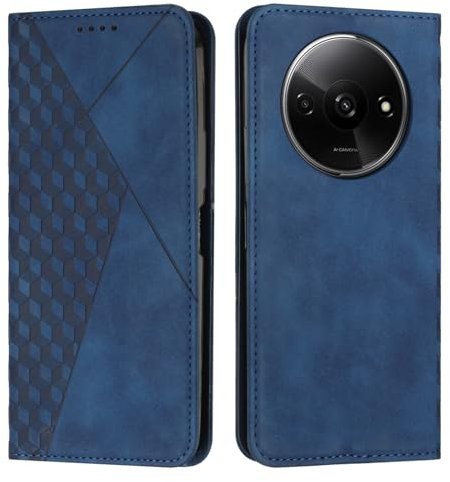 KOUYI Compatible avec Xiaomi Redmi A3 Étui Portefeuille, Fentes pour Cartes à Rabat en Cuir synthétique PU, béquille à Fermeture magnétique, étuis antichocs (Bleu)