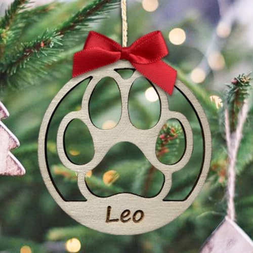 LASERO' Pallina di Natale Personalizzata con Zampa e Nome del tuo Cane o Gatto - Addobbi Natalizi Personalizzati in Legno