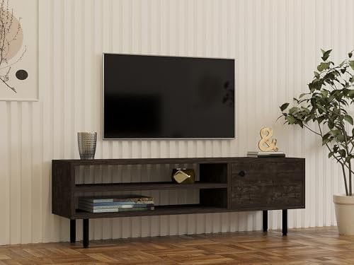 Hanah Home Modern Anthracite TV Unit, 120 cm | 100% Melamina Coated Particle Board 18 mm Thick | Wall Mountable, Multiple Shelves, Stylish Industrial Design