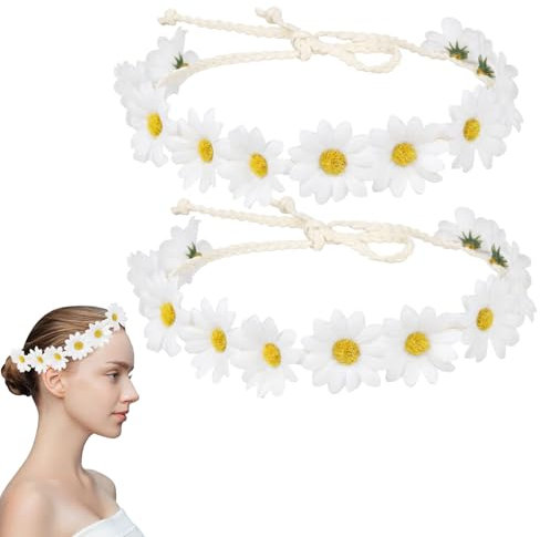 Blumen Haarband Mädchen, Gänseblümchen Haarschmuck, Gänseblümchen Haarband Damen, Gänseblümchen Blumenkranz Haare, Gänsenblümchen Braut Kopfschmuck, für Strand, Party, Hochzeitsdekoration (B, 2PCS)