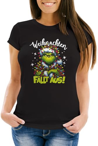 MoonWorks® Weihnachtsshirt Damen Grinch Spruch T-Shirt Weihnachten fällt aus Weihnachtsoutfit Frauen Schwarz XL