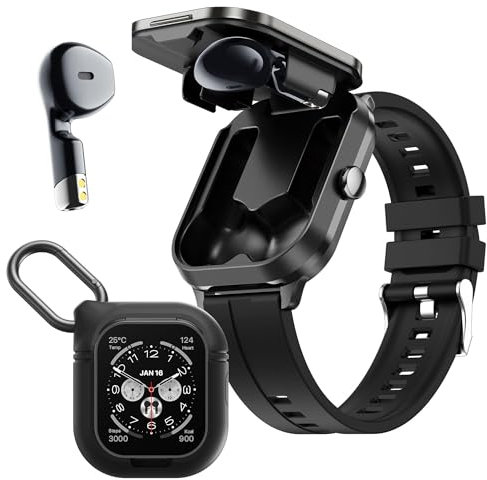 Smart Watch with Earbuds 2.01 HD Screen Smart Watches for Men Bluetooth Call Heart Rate Blood Oxygen Sleep Monitor Fitness Tracker with Steps Distance Calories Count Compatible with Android iOS