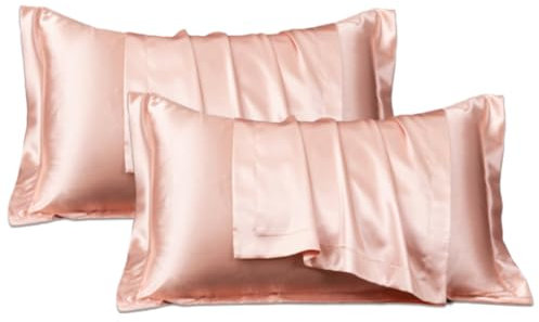 Taie Oreiller Satin 48X74cm Lot de 2,pour Cheveux,Similaire Aux Taie d Oreiller en Soie, Taie Oreiller Taie d'oreiller, Puro Coton avec Fermeture - Rose