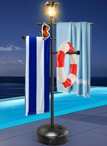 Porte-serviettes solaire pour piscine - 160 cm - Pour l'extérieur - Sur pied - Avec roues - 6 barres réglables - Porte-serviettes pour piscine