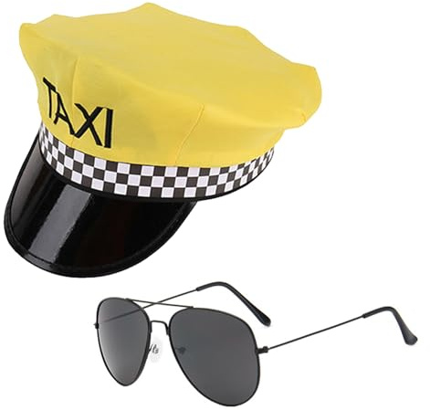 BORFUE Chauffeur-Kostüm-Zubehör, gelb, Taxi-Hut, Sonnenbrille, Bühnenauftritte, Hüte für Taxifahrer, Fasching, 2 Stück