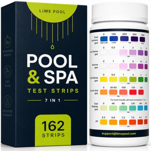 LIME POOL 162 Pcs 7-Way Hot Tub, Spa & Pool Test Strips - Accurate Readings in 15 Seconds