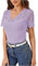 Generico Blusa Donna Primavera Eleganti Unita Personalizzate Maglia in Cotone Estive Bianca Manica Corta Top Elegante Scollo a V Elegante Nera T Shirt Nera Basic Estiva Pizzo Camicia Donna Viola XXL