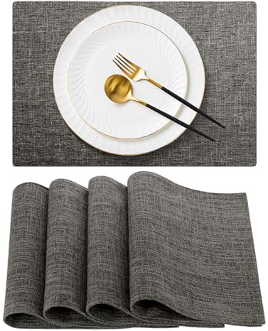 PinnWaa Tischsets Abwaschbar 4er Set, Abwischbar Leinen Gewebte Platzsets, Abgrifffeste Hitzebeständig Antifouling rutschfest, Maschinenwaschbar Doppelseitigen Stoff Platzdeckchen(Grau#1,45x30cm)