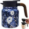 Vintage Floral Pattern Insulated Thermal Teapot, 800 ml Stainless Steel Tea Thermos, Teapot with Infuser for Hot Tea and Cold Drinks, Tea and Coffee Jug (Blue)