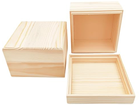 Anktily Aufbewahrungsbox aus unlackiertem Holz mit Deckel oben, Kiefernholz, DIY, Basteln, Stash Boxes für Kunst, Hobby und Zuhause (12 x 12 x 8 cm), 2 Stück
