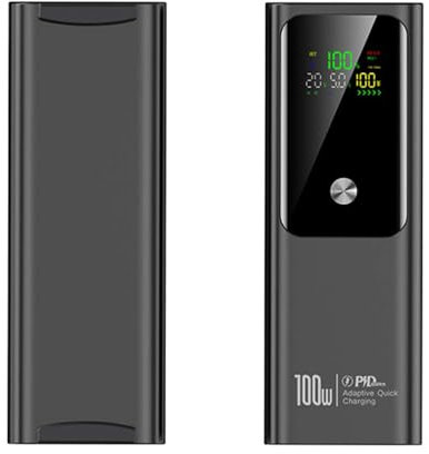 WSGDSG Batterie Externe 100 W pour Ordinateur Portable 20 000 MAh, avec écran 2 Ports Type-C Et 1 Port USB Idéale pour Les Voyages Et Le Camping à Emporter en Avion(Color:Noir)