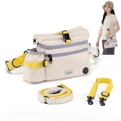 wakytu Hundeleckerli-Beutel für Training Leckerli-Tasche-Taillengurt zum Wandern Laufen, Verstellbarer Gurt, integrierter Mistbeutelabroller, Taillengurt für Haustierfutter-Transport (Cremeweiß, s)