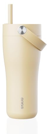 EQUA Carry Cup, Edelstahl Isolierte Trinkflasche Mit klappbarem Strohhalm and weicher Tragegriff - 600ml, 15 Stunden kalt oder bis zu 8 Stunden heiß, 100% auslaufsicher (Butter)