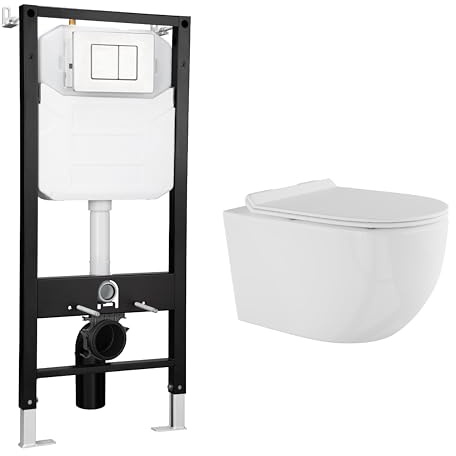 Eridanus Wall Hung Toilet with Tank, 2x6 In-Wall Toilet Tank Carrier, Wall Mounted Toilet Combo Set, Dual-Flush Plate Included, Floating Bowl With Soft-Close Seat, Glossy White, 2 Separate Packages