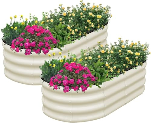 LATERN 2 Pièces Jardinière Surélevée, 120CM x 60CM x 30CM Galvanisé Acier Robuste sans Fond Jardinière Box pour L'extérieur Culture Plantes Légumes Fleurs Herbes (Inclus D'installation Kit, Blanc)