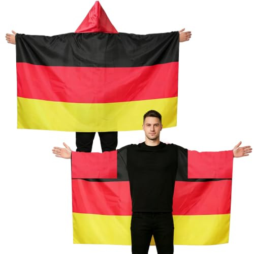 Deutschland Fanartikel, 2026 Deutschland Flaggenumhang, Deutschlan-d Fahne Umhängen mit Integrierten Ärmeln, Flaggen Umhang der Weltmeisterschaft für Fußball-Party, Stadion, Feier