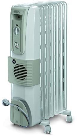 De'Longhi KH770720V Radiatore ad Olio Elettrico, 7 elementi, calore a lungo, manopole intuitive, per ambienti fino a 45m³,Silenzioso, 3 livelli di potenza+ventilazione forzata, 2000watt, bianco/grigio