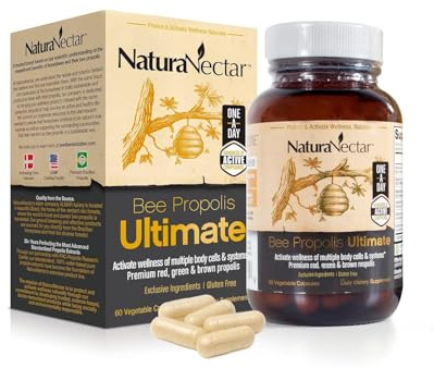 NaturaNectar - Ultimate Bee Propolis Capsules - NSF Contents Certified -Brazilian Red, Brown, & Green - Gluten-Free Supplement with Flavonoids - Naturally Sourced Through Ethical Beekeeping (60pcs.)