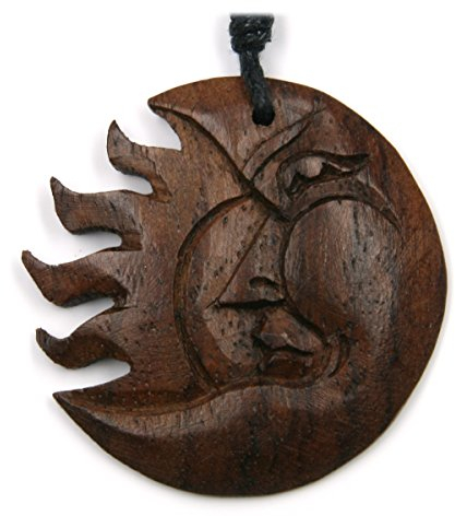 Drachensilber Anhänger Sonnen-Mond-Finsternis Kette Schmuck aus Holz Kettenanhänger zeitlos natürlich mit Textilband Holzschmuck