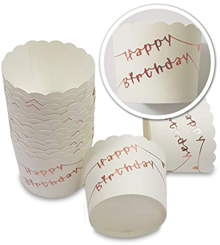 Frau WUNDERVoll® 25 MUFFIN BACKFORMEN Happy Birthday rosegold Durchmesser 6,1 cm/Muffinbackform, Muffinform, Backformen, Backförmchen, Cupcake Formen, Muffin Förmchen Papier