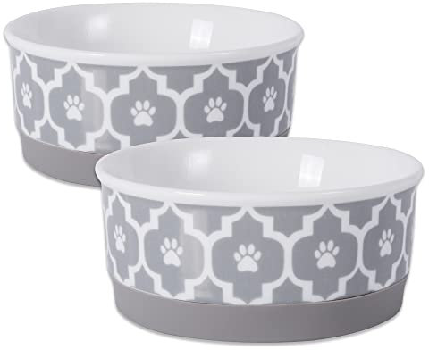Bone Dry, Futternapf, Abnehmbarer Silikonring, rutschfeste Unterseite, sicheres Füttern, weniger Unordnung, mikrowellen- und spülmaschinenfest, Einzelnapf, kleines Set, 10,8 x 5,1 cm, Grau, 2 Stück