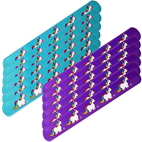 TE-Trend 12 Stück Einhorn Pferd Schnapparmband Slap Band Armband Mitgebsel Kindergeburtstag 22cm türkis lila sortiert