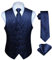 Hisdern Manner Paisley Floral Jacquard Weste & Krawatte und Einstecktuch Weste Anzug Set, Navy Blau, Gr.-2XL (Brust 51 Zoll)