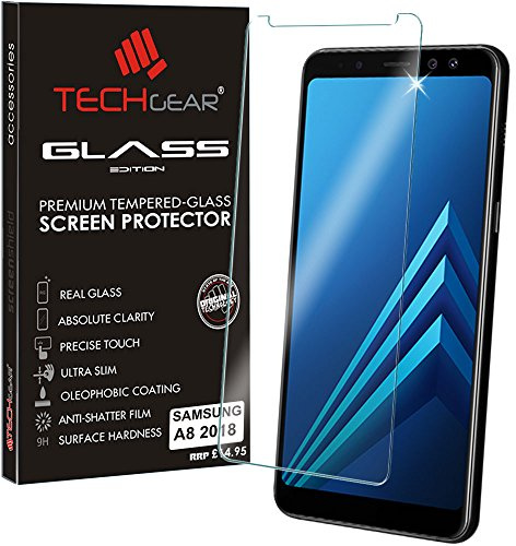 TECHGEAR Screen Protector for Galaxy A8 2018 (SM-A530 Series) - GLASS Edition Genuine Tempered Glass Screen Protector Guard Cover Compatible with Samsung Galaxy A8 2018