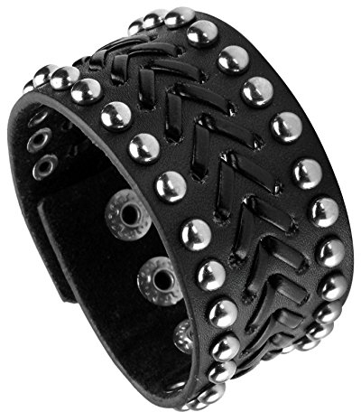 MILAKOO Bracciale rigido da uomo con cinturino largo in pelle nera