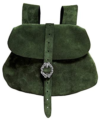 Andracor - Echtleder Gürteltasche mit floraler Schnalle - 24 x 16 cm – Grün - Mittelalter, LARP, Freizeit