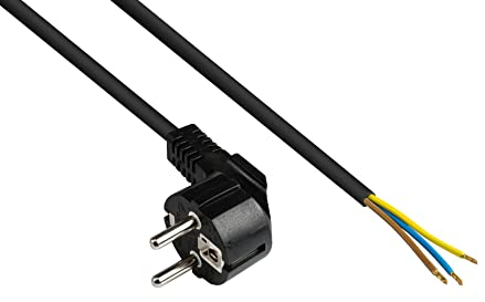 Good Connections P0185-S015 Netzkabel, 1,5 m, Schutzkontakt-Stecker Typ E+F (CEE 7/7, gewinkelt) an abisolierte Enden, Stromkabel zum Konfektionieren, 0,75 mm² Schwarz