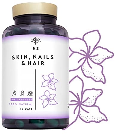 Biotine. Complement Alimentaire Cheveux, Peau et Ongle. Vitamines C, E, B. Minéraux Zinc, Magnésium et Selenium. Pousse Cheveux et Barbe, Soin Ongle. Biotine Cheveux. 90 Capsules. N2 Natural Nutrition
